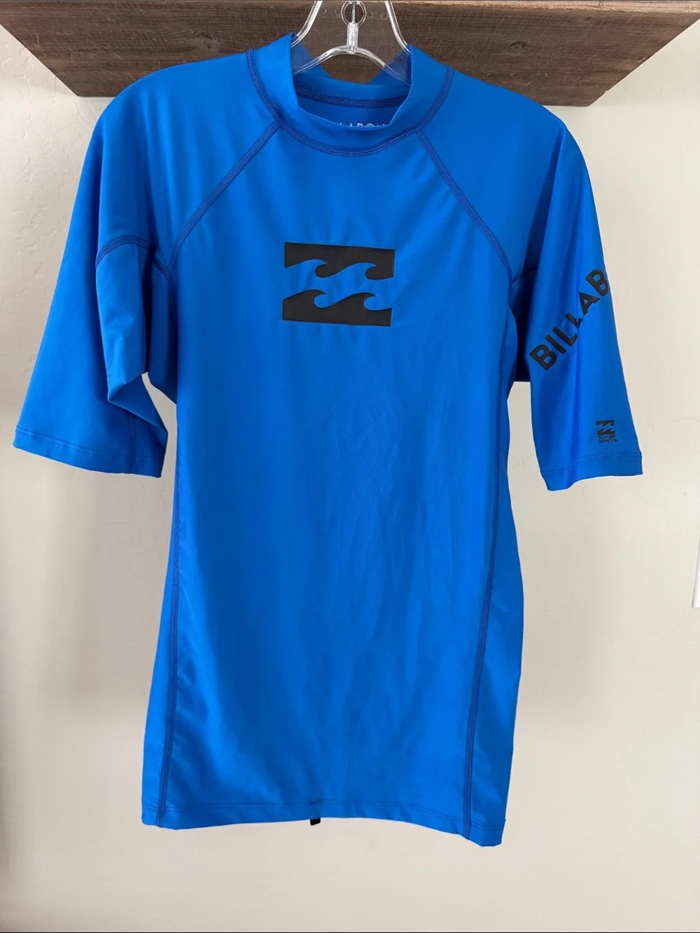 Billabong Bright Blue Short Sleeve Rash Guard with Black Logo